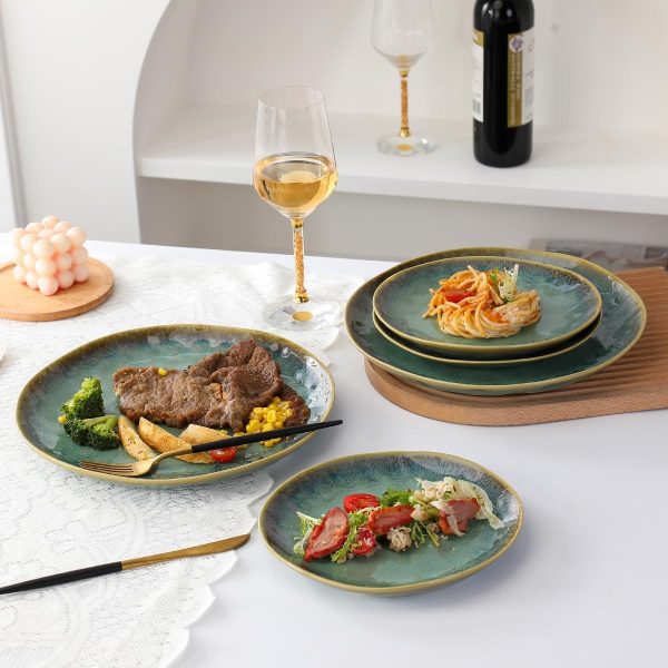 Henten Home 4 teilig Teller Steingut, Grün Dessertteller Frühstücksteller- Flache Kuchenteller Salatteller Set für 4 Personen, Speiseteller Set 7