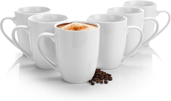 BigDean 6 Stück Kaffeebecher 300ml aus hochwertigem echtem Porzellan - Kaffeetasse weiß - Kaffeetassen Set groß mit Henkel - Tassen zum Bemalen - spülmaschinenfest kratzfest & stoßfest 1