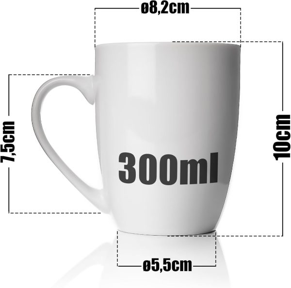 BigDean 6 Stück Kaffeebecher 300ml aus hochwertigem echtem Porzellan - Kaffeetasse weiß - Kaffeetassen Set groß mit Henkel - Tassen zum Bemalen - spülmaschinenfest kratzfest & stoßfest 3
