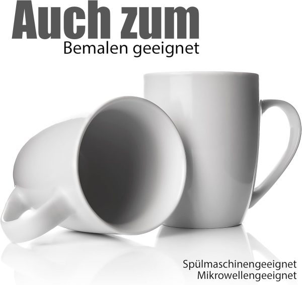 BigDean 6 Stück Kaffeebecher 300ml aus hochwertigem echtem Porzellan - Kaffeetasse weiß - Kaffeetassen Set groß mit Henkel - Tassen zum Bemalen - spülmaschinenfest kratzfest & stoßfest 5
