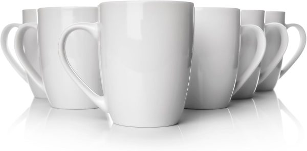 BigDean 6 Stück Kaffeebecher 300ml aus hochwertigem echtem Porzellan - Kaffeetasse weiß - Kaffeetassen Set groß mit Henkel - Tassen zum Bemalen - spülmaschinenfest kratzfest & stoßfest 6