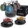 MIAMIO - 190 ml stapelbare Cappuccinotassen aus Keramik mit Untertassen und Metallständer - 6er Tassen aus Steingut für Kaffee, Americano, Latte, Café Mocha und Tee - Las Palmitas Collection 10