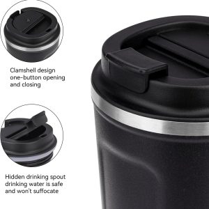 ERBO Kaffeebecher to go, Thermobecher Edelsthal, Auslaufsicher Kaffeetasse Kaffeebecher mit Deckel, Kaffeetasse Thermobecher für Unterwegs Umweltfreundlich, (Blau + Schwarz) 380ml 10