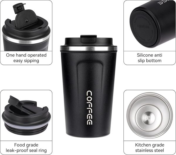ERBO Kaffeebecher to go, Thermobecher Edelsthal, Auslaufsicher Kaffeetasse Kaffeebecher mit Deckel, Kaffeetasse Thermobecher für Unterwegs Umweltfreundlich, (Blau + Schwarz) 380ml 7