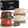 MIAMIO - 4 x 320 ml Kaffeetassen/Cappuccino Tassen mit Unterteller/elegant/modern/Kaffeebecher aus Steingut - Luxe Kollektion 4er Set (Beige Pastell) 19