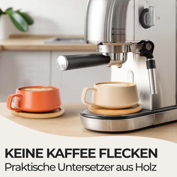 MIAMIO - 4 x 320 ml Kaffeetassen/Cappuccino Tassen mit Unterteller/elegant/modern/Kaffeebecher aus Steingut - Luxe Kollektion 4er Set (Beige Pastell) 3