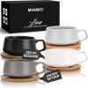 MIAMIO - 4 x 320 ml Kaffeetassen/Cappuccino Tassen mit Unterteller/elegant/modern/Kaffeebecher aus Steingut - Luxe Kollektion 4er Set (Klassisches Pastell) 28
