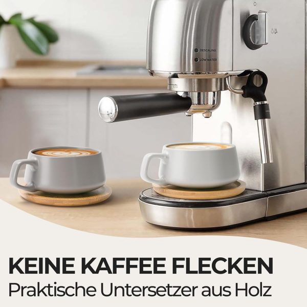 MIAMIO - 4 x 320 ml Kaffeetassen/Cappuccino Tassen mit Unterteller/elegant/modern/Kaffeebecher aus Steingut - Luxe Kollektion 4er Set (Klassisches Pastell) 3