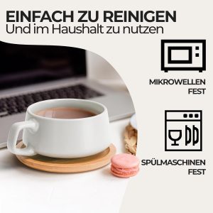 MIAMIO - 4 x 320 ml Kaffeetassen/Cappuccino Tassen mit Unterteller/elegant/modern/Kaffeebecher aus Steingut - Luxe Kollektion 4er Set (Klassisches Pastell) 11
