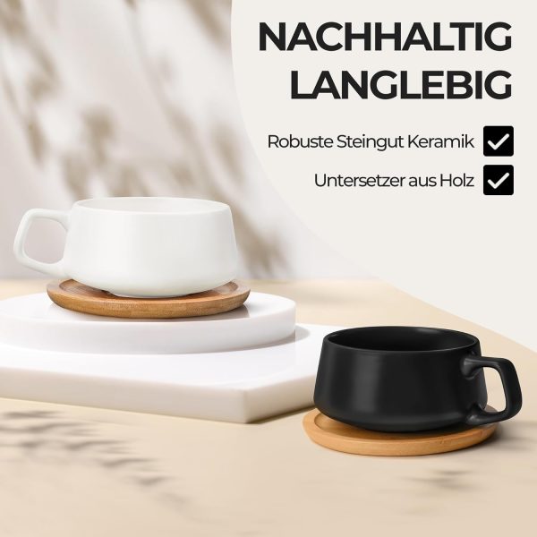 MIAMIO - 4 x 320 ml Kaffeetassen/Cappuccino Tassen mit Unterteller/elegant/modern/Kaffeebecher aus Steingut - Luxe Kollektion 4er Set (Klassisches Pastell) 5