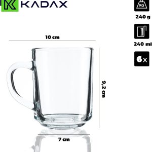KADAX Durchsichtiger Glasbecher mit Griff, spülmaschinenfeste Trinkgläser mit Henkel, Kaffeegläser aus Glas, Teegläser, Wassergläser, Glastassen für Heiß (6 x 240ml) 10