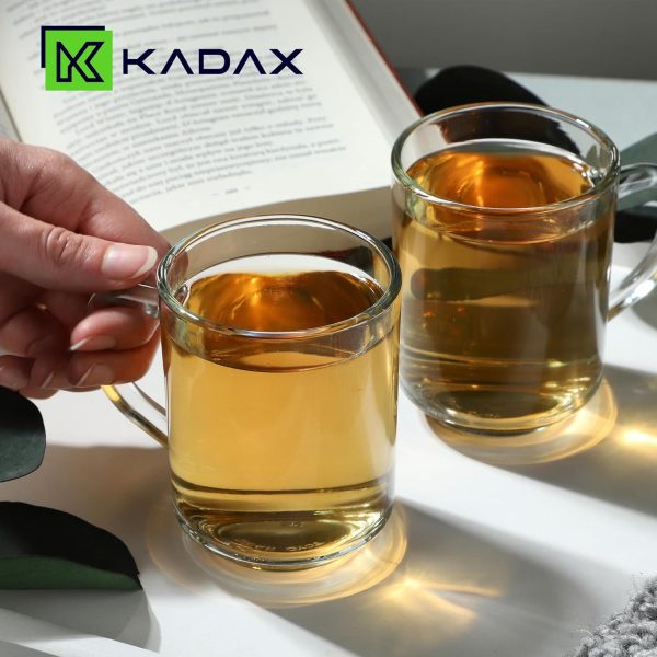 KADAX Durchsichtiger Glasbecher mit Griff, spülmaschinenfeste Trinkgläser mit Henkel, Kaffeegläser aus Glas, Teegläser, Wassergläser, Glastassen für Heiß (6 x 240ml) 4