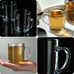 KADAX Durchsichtiger Glasbecher mit Griff, spülmaschinenfeste Trinkgläser mit Henkel, Kaffeegläser aus Glas, Teegläser, Wassergläser, Glastassen für Heiß (6 x 240ml) 18