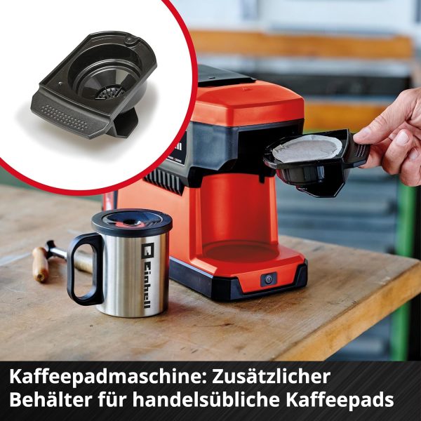 Einhell Akku-Kaffeemaschine TE-CF 18 Li-Solo Power X-Change (18 V, 240 ml Wasserbehälter, für Filterkaffee & Kaffeepads, Tragegriff, inkl. Kaffeetasse mit Deckel, ohne Akku) 7