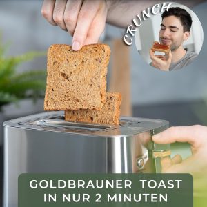WALDWERK Design Toaster - aus 304 Edelstahl und Eichenholz - für 2 Scheiben - mit Brötchenaufsatz - mit extra breiten und tiefen Toastkammern - mit Krümelschublade 9