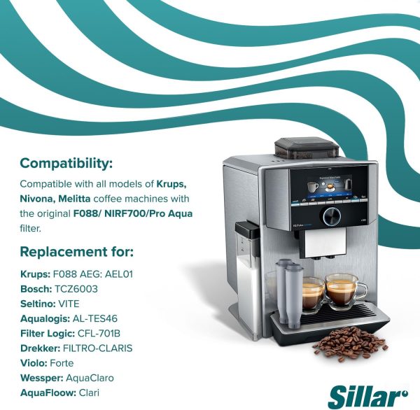 Sillar 8 Pack Wasserfilter, Wasserfilter Ersatz für Krups Kaffeemaschinen F088, AEL01, TCZ6003 | Erhöht die Lebensdauer des Gerätes 3
