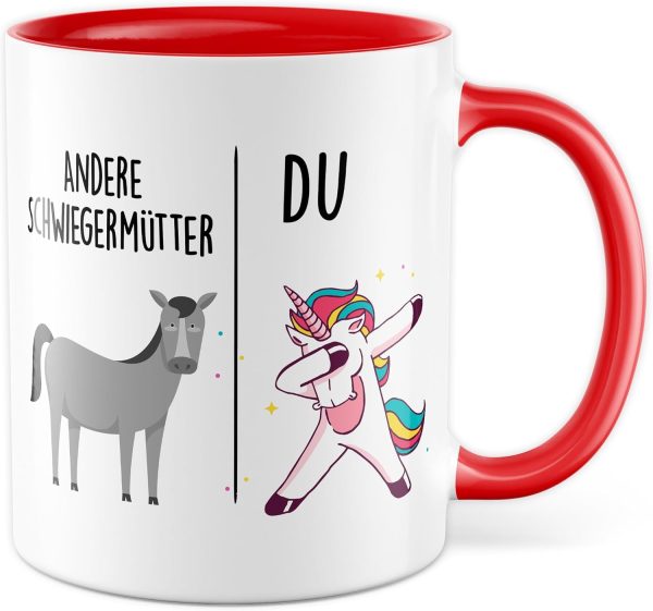 Tasse Schwiegermutter Geschenk Andere Schwiegermütter - Du, Kaffeetasse Schwiegermama Geschenk für Frauen Ehe Hochzeit, Geschenkidee Frau Verlobung Geburtstag Muttertag Kaffee-Becher (Weiß/Rot) 1