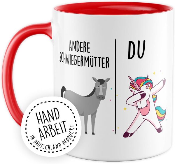 Tasse Schwiegermutter Geschenk Andere Schwiegermütter - Du, Kaffeetasse Schwiegermama Geschenk für Frauen Ehe Hochzeit, Geschenkidee Frau Verlobung Geburtstag Muttertag Kaffee-Becher (Weiß/Rot) 2