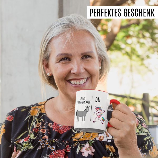 Tasse Schwiegermutter Geschenk Andere Schwiegermütter - Du, Kaffeetasse Schwiegermama Geschenk für Frauen Ehe Hochzeit, Geschenkidee Frau Verlobung Geburtstag Muttertag Kaffee-Becher (Weiß/Rot) 3