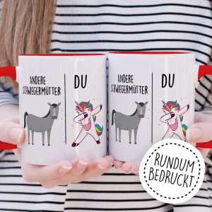 Tasse Schwiegermutter Geschenk Andere Schwiegermütter - Du, Kaffeetasse Schwiegermama Geschenk für Frauen Ehe Hochzeit, Geschenkidee Frau Verlobung Geburtstag Muttertag Kaffee-Becher (Weiß/Rot) 12
