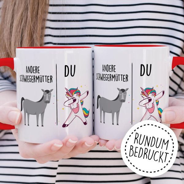 Tasse Schwiegermutter Geschenk Andere Schwiegermütter - Du, Kaffeetasse Schwiegermama Geschenk für Frauen Ehe Hochzeit, Geschenkidee Frau Verlobung Geburtstag Muttertag Kaffee-Becher (Weiß/Rot) 4