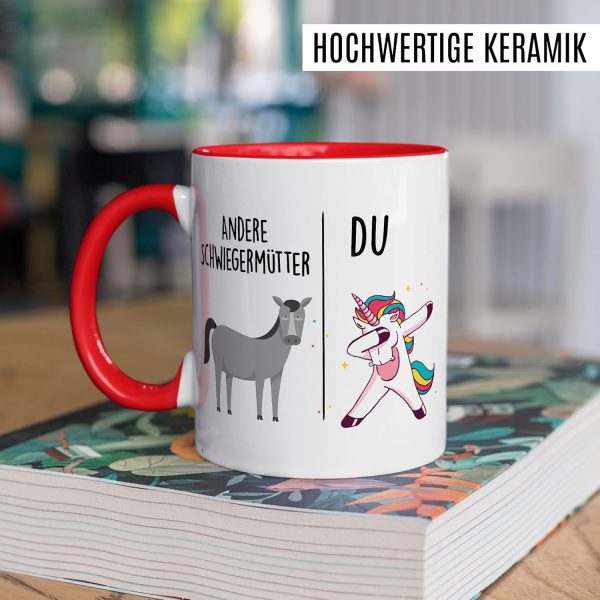 Tasse Schwiegermutter Geschenk Andere Schwiegermütter - Du, Kaffeetasse Schwiegermama Geschenk für Frauen Ehe Hochzeit, Geschenkidee Frau Verlobung Geburtstag Muttertag Kaffee-Becher (Weiß/Rot) 5