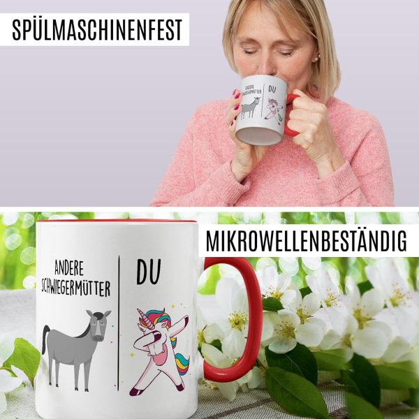 Tasse Schwiegermutter Geschenk Andere Schwiegermütter - Du, Kaffeetasse Schwiegermama Geschenk für Frauen Ehe Hochzeit, Geschenkidee Frau Verlobung Geburtstag Muttertag Kaffee-Becher (Weiß/Rot) 6