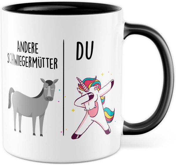 Tasse Schwiegermutter Geschenk Andere Schwiegermütter - Du, Kaffeetasse Schwiegermama Geschenk für Frauen Ehe Hochzeit, Geschenkidee Frau Verlobung Geburtstag Muttertag Kaffee-Becher (Weiß/Schwarz) 1