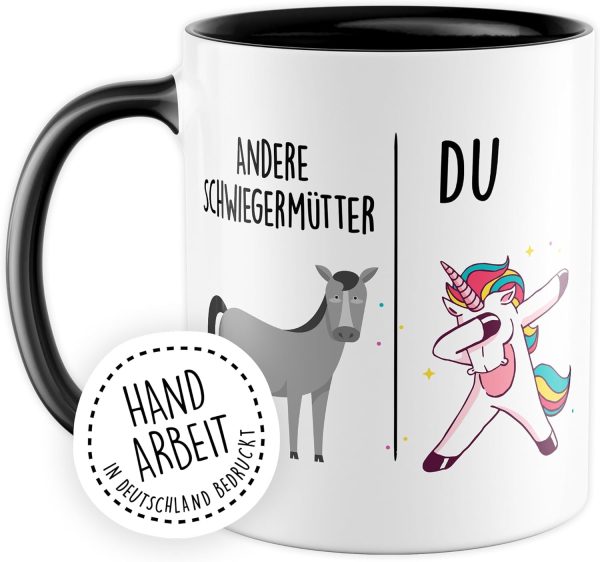 Tasse Schwiegermutter Geschenk Andere Schwiegermütter - Du, Kaffeetasse Schwiegermama Geschenk für Frauen Ehe Hochzeit, Geschenkidee Frau Verlobung Geburtstag Muttertag Kaffee-Becher (Weiß/Schwarz) 2