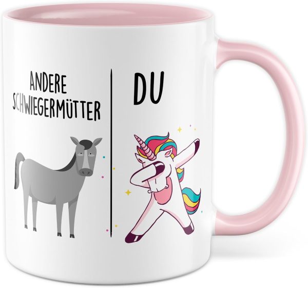 Tasse Schwiegermutter Geschenk Andere Schwiegermütter - Du, Kaffeetasse Schwiegermama Geschenk für Frauen Ehe Hochzeit, Geschenkidee Frau Verlobung Geburtstag Muttertag Kaffee-Becher (Weiß/Rosa) 1