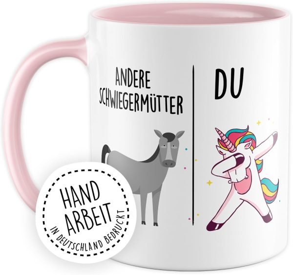 Tasse Schwiegermutter Geschenk Andere Schwiegermütter - Du, Kaffeetasse Schwiegermama Geschenk für Frauen Ehe Hochzeit, Geschenkidee Frau Verlobung Geburtstag Muttertag Kaffee-Becher (Weiß/Rosa) 2