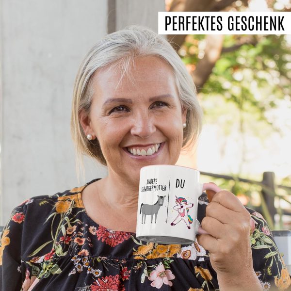 Tasse Schwiegermutter Geschenk Andere Schwiegermütter - Du, Kaffeetasse Schwiegermama Geschenk für Frauen Ehe Hochzeit, Geschenkidee Frau Verlobung Geburtstag Muttertag Kaffee-Becher (Weiß/Rosa) 3