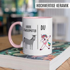 Tasse Schwiegermutter Geschenk Andere Schwiegermütter - Du, Kaffeetasse Schwiegermama Geschenk für Frauen Ehe Hochzeit, Geschenkidee Frau Verlobung Geburtstag Muttertag Kaffee-Becher (Weiß/Rosa) 14