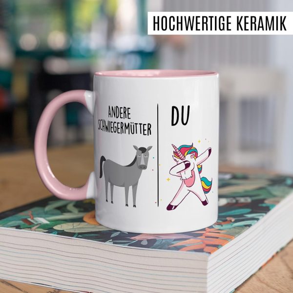 Tasse Schwiegermutter Geschenk Andere Schwiegermütter - Du, Kaffeetasse Schwiegermama Geschenk für Frauen Ehe Hochzeit, Geschenkidee Frau Verlobung Geburtstag Muttertag Kaffee-Becher (Weiß/Rosa) 5