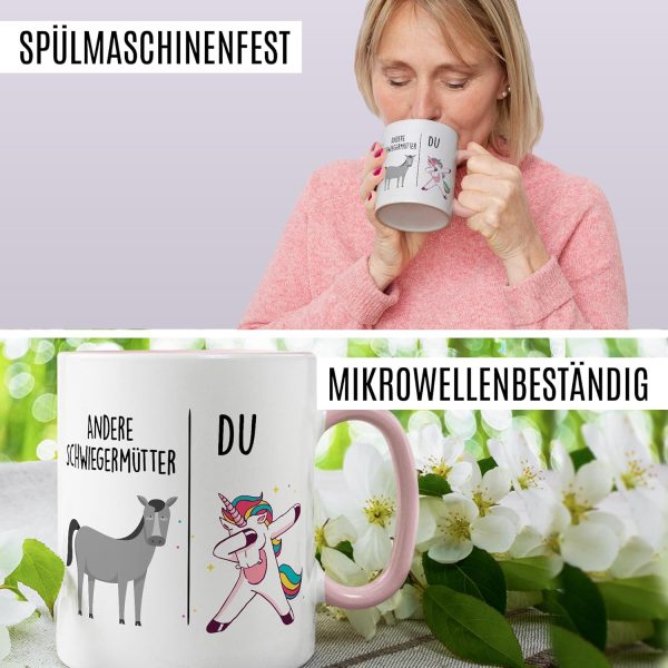 Tasse Schwiegermutter Geschenk Andere Schwiegermütter - Du, Kaffeetasse Schwiegermama Geschenk für Frauen Ehe Hochzeit, Geschenkidee Frau Verlobung Geburtstag Muttertag Kaffee-Becher (Weiß/Rosa) 6
