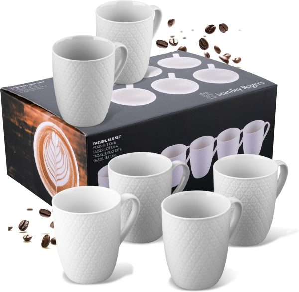 Stanley Rogers 6-teiliges Tassen-Set – Kaffeetassen in modernem Rautendesign – Hochwertiges New Bone Material in Weiß – Perfekt für Heißgetränke wie Kaffee, Tee oder Kakao – 340 ml Volumen 1