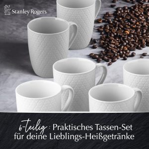 Stanley Rogers 6-teiliges Tassen-Set – Kaffeetassen in modernem Rautendesign – Hochwertiges New Bone Material in Weiß – Perfekt für Heißgetränke wie Kaffee, Tee oder Kakao – 340 ml Volumen 12