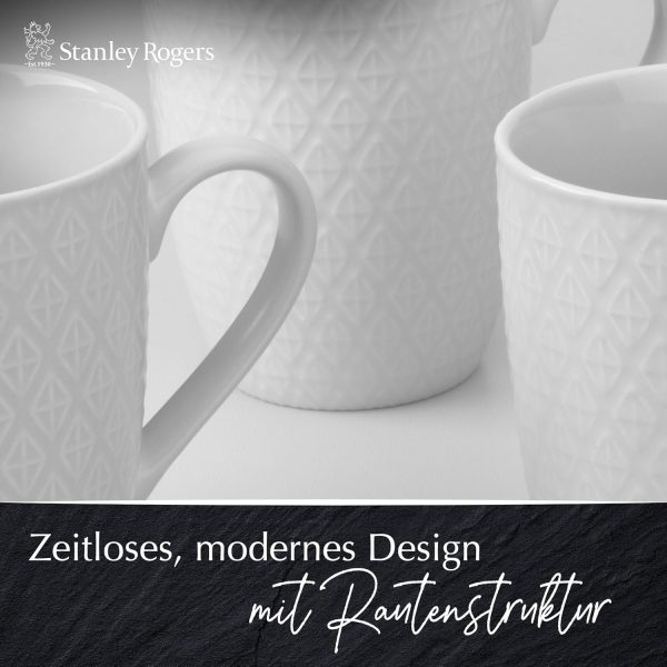 Stanley Rogers 6-teiliges Tassen-Set – Kaffeetassen in modernem Rautendesign – Hochwertiges New Bone Material in Weiß – Perfekt für Heißgetränke wie Kaffee, Tee oder Kakao – 340 ml Volumen 5