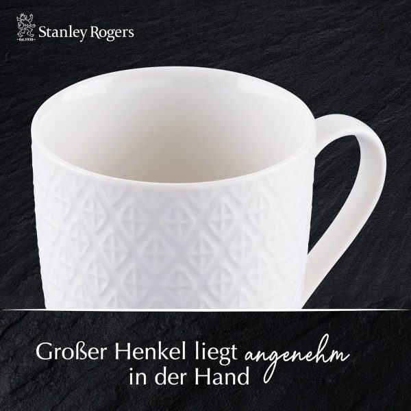 Stanley Rogers 6-teiliges Tassen-Set – Kaffeetassen in modernem Rautendesign – Hochwertiges New Bone Material in Weiß – Perfekt für Heißgetränke wie Kaffee, Tee oder Kakao – 340 ml Volumen 6