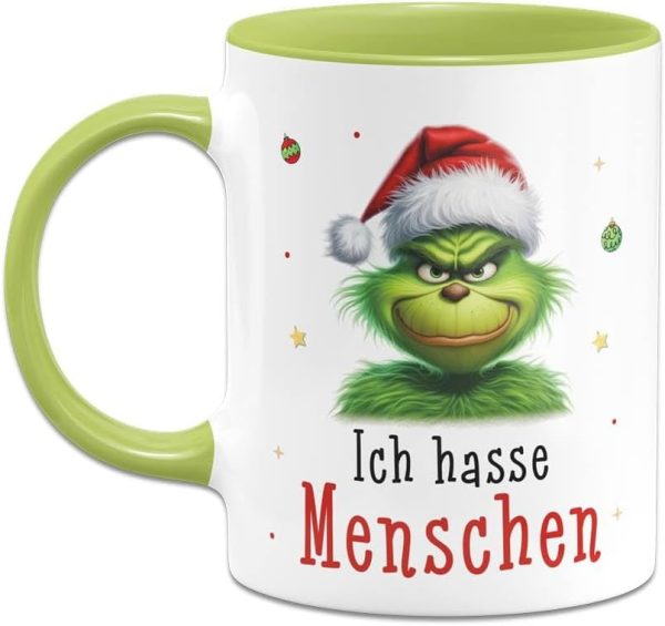 Tassenbrennerei Tasse Grinch - Ich hasse Menschen - Kaffeetasse mit Spruch, Weihnachtstasse lustig - Weihnachts-Deko Anti-Weihnachten (Grün) 2