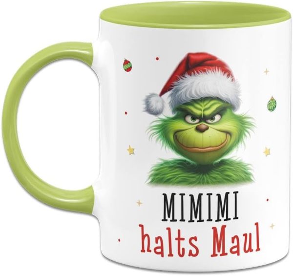 Tassenbrennerei Tasse Grinch - Mimimi Halts Maul - Anti-Weihnachten Weihnachtstasse lustig - Kaffeetasse mit Spruch Weihnachts-Deko (Grün) 2