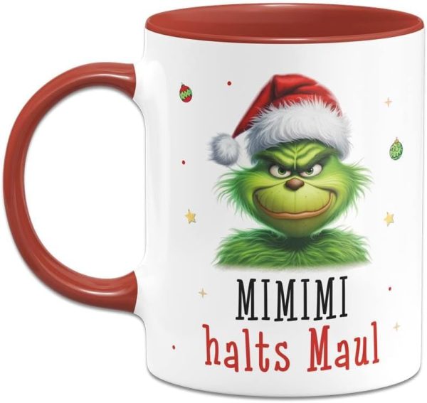 Tassenbrennerei Tasse Grinch - Mimimi Halts Maul - Anti-Weihnachten Weihnachtstasse lustig - Kaffeetasse mit Spruch Weihnachts-Deko (Rot) 2