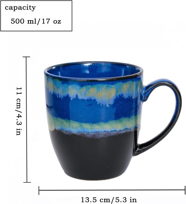 500 ml einzigartige Kaffeetasse aus Keramik, handgefertigte große Teetasse mit Ofenwechselglasur für Büro und Zuhause, Kaffeetassen für Tee, heiße Schokolade und mehr (Blau) 2