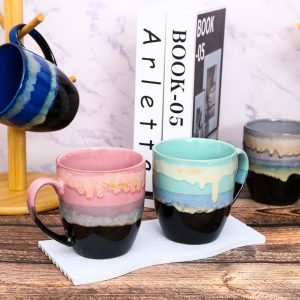 500 ml einzigartige Kaffeetasse aus Keramik, handgefertigte große Teetasse mit Ofenwechselglasur für Büro und Zuhause, Kaffeetassen für Tee, heiße Schokolade und mehr (Blau) 14