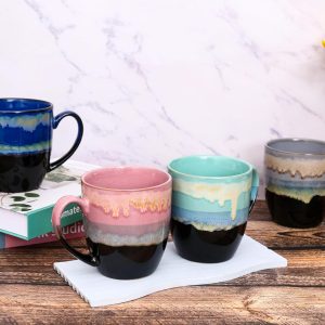 500 ml einzigartige Kaffeetasse aus Keramik, handgefertigte große Teetasse mit Ofenwechselglasur für Büro und Zuhause, Kaffeetassen für Tee, heiße Schokolade und mehr (Blau) 16