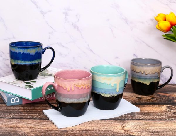 500 ml einzigartige Kaffeetasse aus Keramik, handgefertigte große Teetasse mit Ofenwechselglasur für Büro und Zuhause, Kaffeetassen für Tee, heiße Schokolade und mehr (Blau) 6