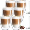 MULEVIP Latte Macchiato Gläser Doppelwandig (6 x 350ml) Doppelwandige Gläser,Doppelwandige Kaffeegläser,Thermogläser Doppelwandig für Cappuccino,Latte,EIS,Iced Americano,Milch,Saft - mit Löffel 26