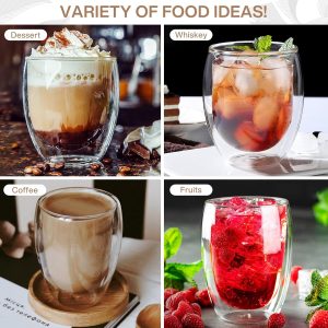 MULEVIP Latte Macchiato Gläser Doppelwandig (6 x 350ml) Doppelwandige Gläser,Doppelwandige Kaffeegläser,Thermogläser Doppelwandig für Cappuccino,Latte,EIS,Iced Americano,Milch,Saft - mit Löffel 8
