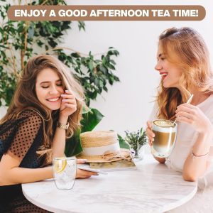 MULEVIP Latte Macchiato Gläser Doppelwandig (6 x 350ml) Doppelwandige Gläser,Doppelwandige Kaffeegläser,Thermogläser Doppelwandig für Cappuccino,Latte,EIS,Iced Americano,Milch,Saft - mit Löffel 12