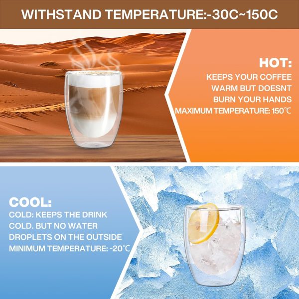 MULEVIP Latte Macchiato Gläser Doppelwandig (6 x 350ml) Doppelwandige Gläser,Doppelwandige Kaffeegläser,Thermogläser Doppelwandig für Cappuccino,Latte,EIS,Iced Americano,Milch,Saft - mit Löffel 5